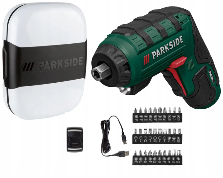 Аккумуляторная отвертка Parkside PAS 5 D5 шуруповерт 4 В с набором насадок - изображение 2