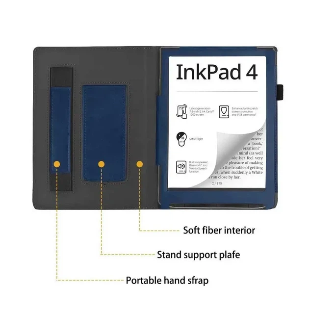 Чохол (обкладинка) для PocketBook InkPad 4 (PB743G) синій з ремінцем для руки та підставкою (7707045) - зображення 2