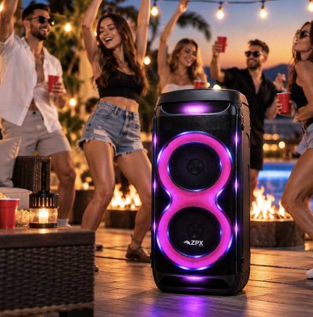 Портативная акустическая система ZPX ZX-7792 250 Вт, 2×10", Bluetooth, TWS, RGB LED, UHF-микрофон - изображение 3
