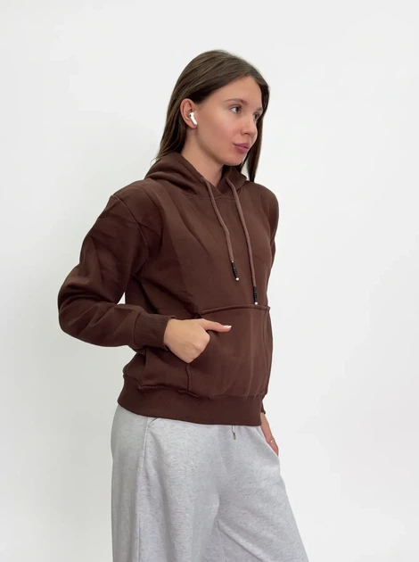 Жіноче однотонне худі на флісі Pink Daisy Коричневий M (7432) - Фото 3 Жіноче однотонне худі на флісі Pink Daisy Коричневий M (7432) - зображення 3
