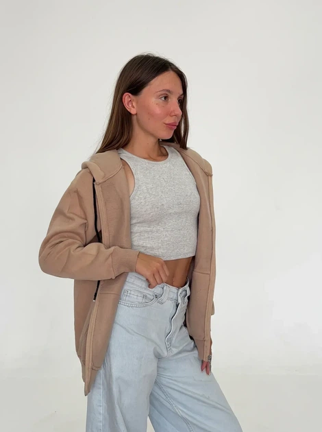 Жіноче однотонне худі на блискавці Pink Daisy Бежевий M (5021) - Фото 3 Жіноче однотонне худі на блискавці Pink Daisy Бежевий M (5021) - зображення 3
