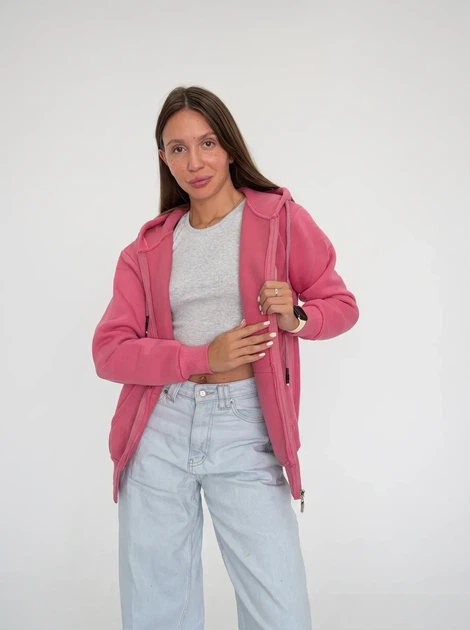 Женское однотонное худи на молнии Pink Daisy Светло-розовый M (5021) - изображение 2