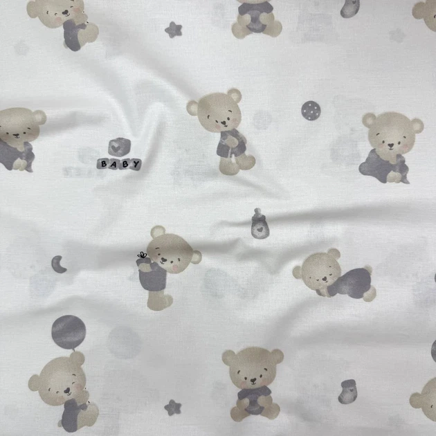 Пелёнка бязевая детская Маленька Соня Мишки baby 80х100 см серый - Фото 2 Пелёнка бязевая детская Маленька Соня Мишки baby 80х100 см серый - изображение 2