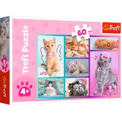 Пазл Trefl Милые котики 60 элементов, картинка 33х22 см, картон - Фото 1 Пазл Trefl Милые котики 60 элементов, картинка 33х22 см, картон - изображение 1