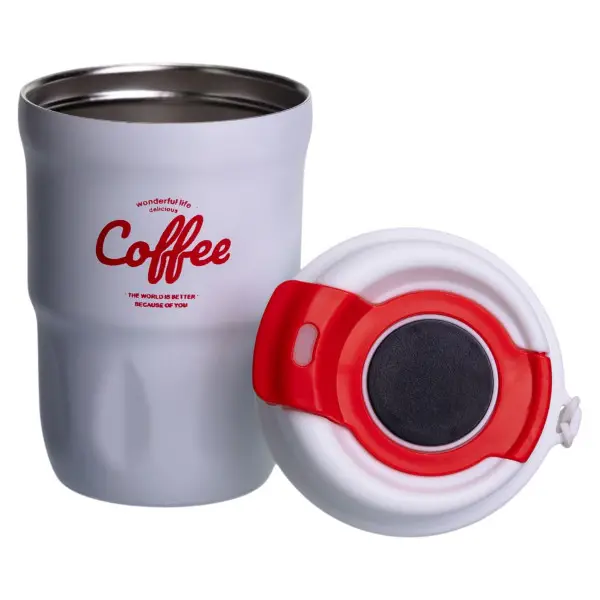 Термочашка "Coffee" 400 мл з ремінцем та відкидною кришкою-клапаном, білий(HP-GM-19)(PR) - Фото 3 Термочашка "Coffee" 400 мл з ремінцем та відкидною кришкою-клапаном, білий(HP-GM-19)(PR) - изображение 3