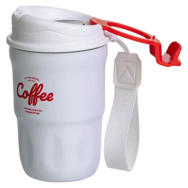 Термочашка "Coffee" 400 мл з ремінцем та відкидною кришкою-клапаном, білий(HP-GM-19)(PR) - Фото 6 Термочашка "Coffee" 400 мл з ремінцем та відкидною кришкою-клапаном, білий(HP-GM-19)(PR) - изображение 6