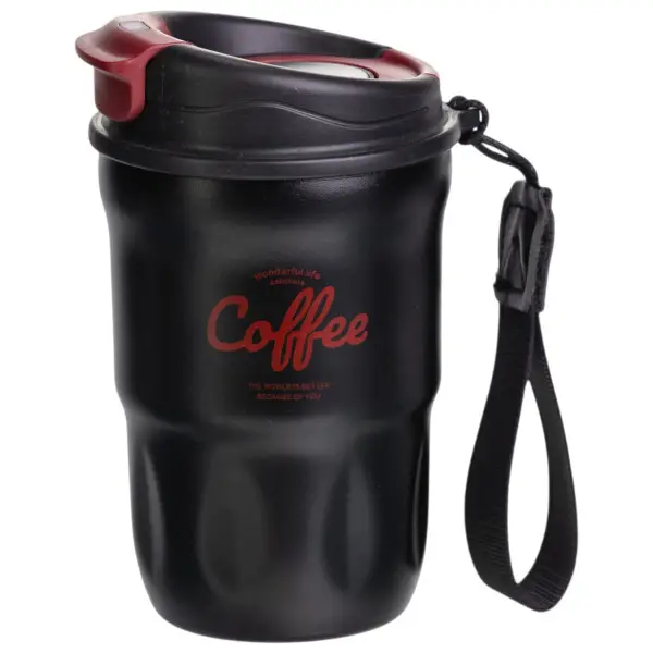 Термочашка "Coffee" 400 мл з ремінцем та відкидною кришкою-клапаном, чорний(HP-GM-17)(PR) - изображение 4