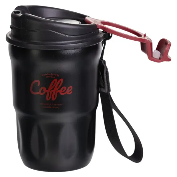 Термочашка "Coffee" 400 мл з ремінцем та відкидною кришкою-клапаном, чорний(HP-GM-17)(PR) - изображение 6
