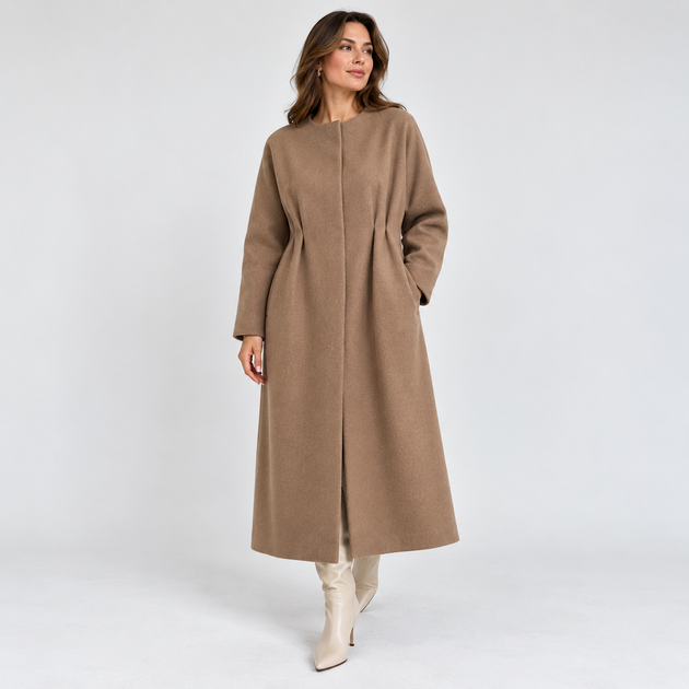 Женское длинное пальто Инсар со скрытой застежкой и карманами Modna KAZKA MKSH2351 - 54/56, Бежевий - Фото 1 Женское длинное пальто Инсар со скрытой застежкой и карманами Modna KAZKA MKSH2351 - 54/56, Бежевий - изображение 1