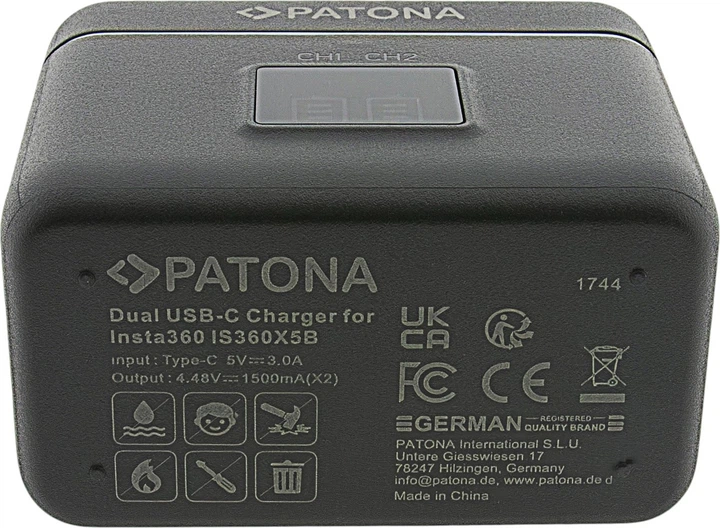 Зарядний пристрій PATONA Dual Slot USB-C для Insta360 X5 IS360X5B (4055655259385) - зображення 9