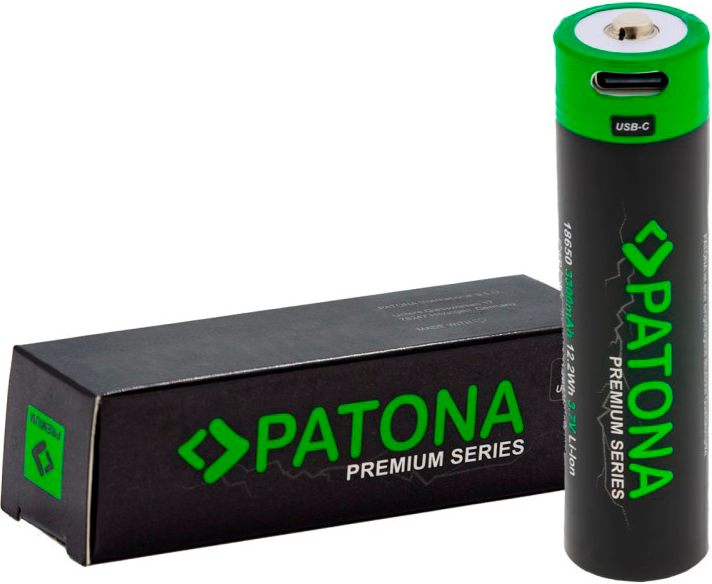 Акумулятор PATONA 18650 USB-C Li-Ion 3.7 V 3300 mAh (4055655239370) - Фото 2 Акумулятор PATONA 18650 USB-C Li-Ion 3.7 V 3300 mAh (4055655239370) - зображення 2