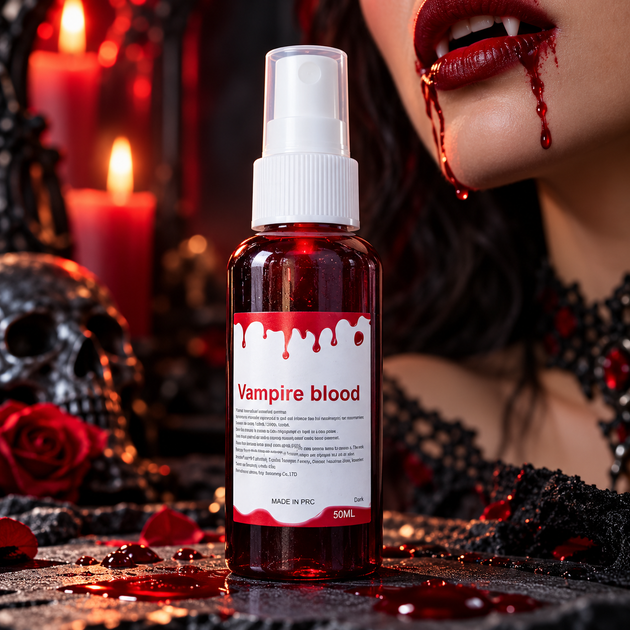 Штучна кров Vampire Blood 50 мл спрей для Хелловіну, гриму та косплею темно-червона - изображение 3