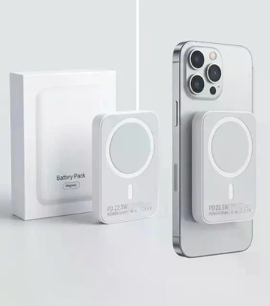 Зовнішній акумулятор Power Bank магнітний з бездротовою зарядкою MagSafe 10000 мАг, PD 22.5W - Фото 1 Зовнішній акумулятор Power Bank магнітний з бездротовою зарядкою MagSafe 10000 мАг, PD 22.5W - зображення 1