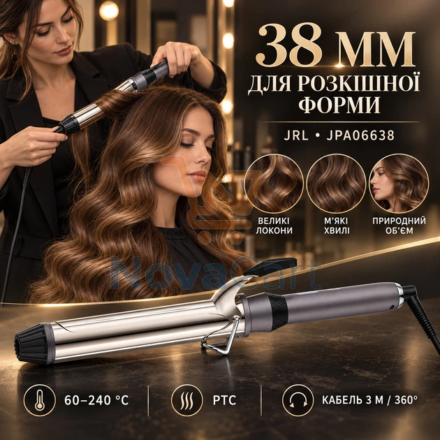 Плойка для объёмной укладки 38 мм, щипцы для крупных волн с дисплеем, инструмент для локонов с зажимом - изображение 3