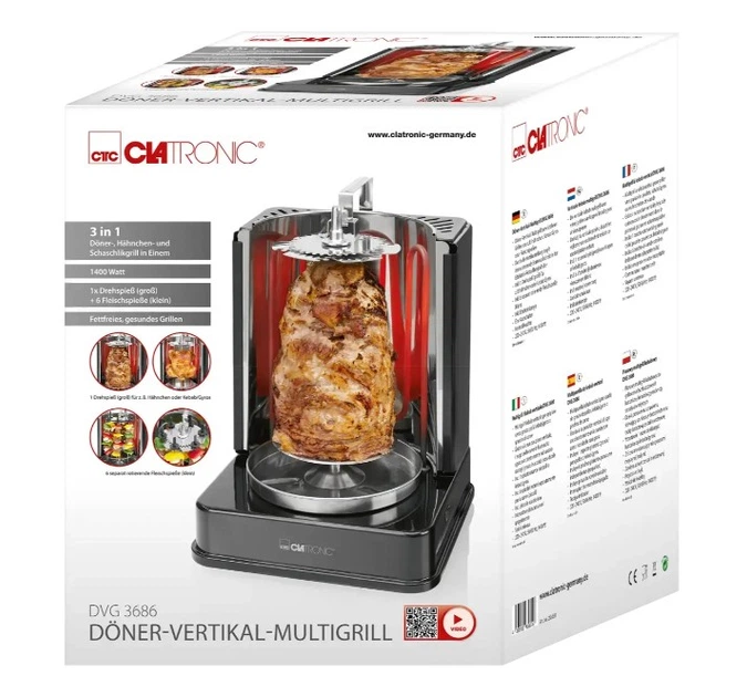 Электрошашлычница CLATRONIC DVG 3686 курица гриль, кебаб 1400Вт (14) - изображение 2