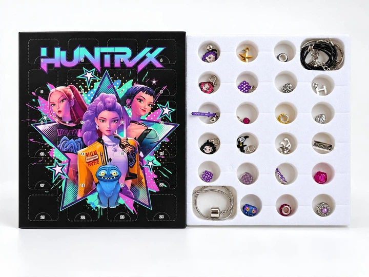 Подарочный набор K-POP HUNTR/X 360° для девочки: адвент-календарь в стиле Pandora и теплая пижама на тонком флисе, размер 130 - Фото 4 Подарочный набор K-POP HUNTR/X 360° для девочки: адвент-календарь в стиле Pandora и теплая пижама на тонком флисе, размер 130 - изображение 4