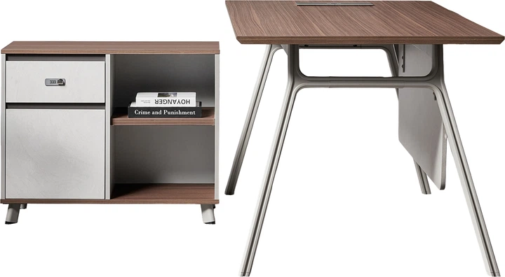 Комп'ютерний стіл OfficePro PG-M24B-16B 75х160 см з тумбочкою Горіховий + Світло-сірий - зображення 2
