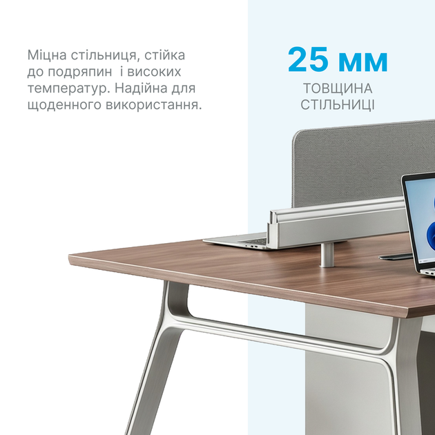 Комп'ютерний стіл двомісний OfficePro PG-M24A-2A-14 108х140 см з тумбочками Горіховий + Світло-сірий - Фото 4 Комп'ютерний стіл двомісний OfficePro PG-M24A-2A-14 108х140 см з тумбочками Горіховий + Світло-сірий - зображення 4
