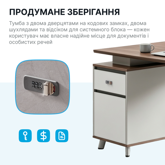 Комп'ютерний стіл двомісний OfficePro PG-M24A-2A 108х120 см з тумбочками Горіховий + Світло-сірий - Фото 5 Комп'ютерний стіл двомісний OfficePro PG-M24A-2A 108х120 см з тумбочками Горіховий + Світло-сірий - зображення 5