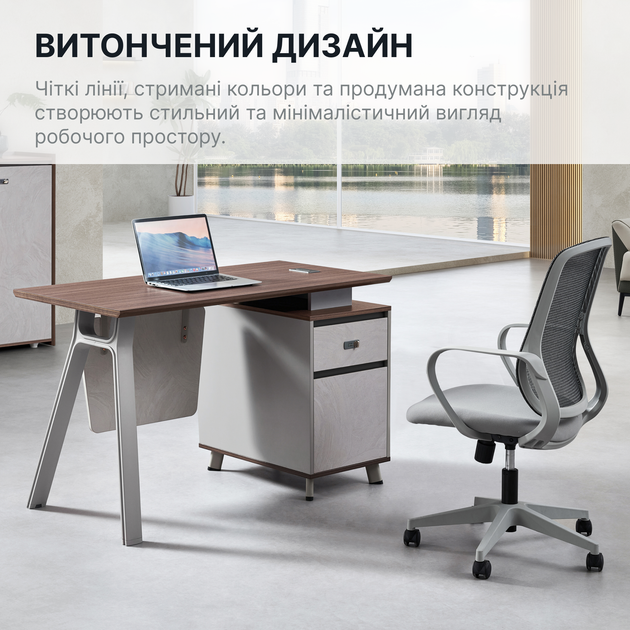 Комп'ютерний стіл OfficePro PG-M24B-12A-14 60х140 см з тумбочкою Горіховий + Світло-сірий - зображення 6
