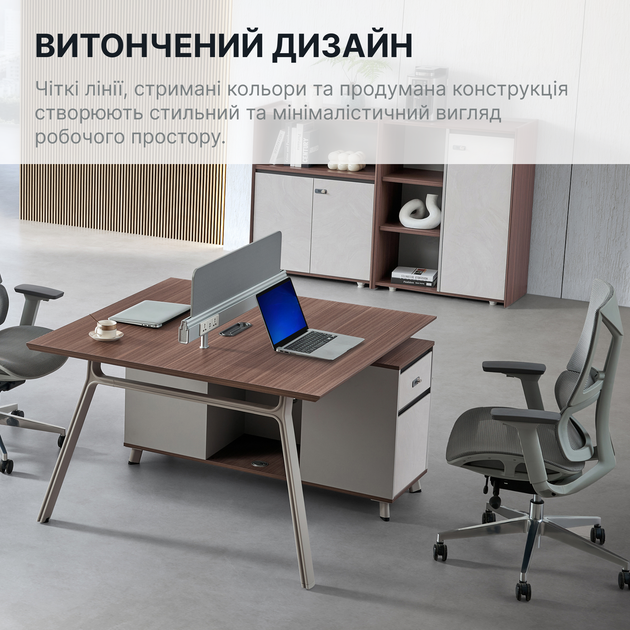 Комп'ютерний стіл двомісний OfficePro PG-M24A-2A 108х120 см з тумбочками Горіховий + Світло-сірий - Фото 6 Комп'ютерний стіл двомісний OfficePro PG-M24A-2A 108х120 см з тумбочками Горіховий + Світло-сірий - зображення 6