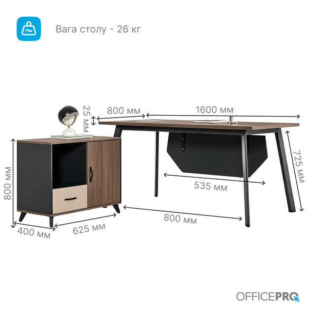 Комп'ютерний стіл OfficePro PG-F20B-16B 75х160 см з тумбочкою Медовий дуб + Темно-сріий - зображення 9