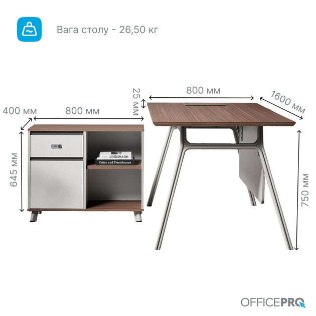 Комп'ютерний стіл OfficePro PG-M24B-16B 75х160 см з тумбочкою Горіховий + Світло-сірий - зображення 9