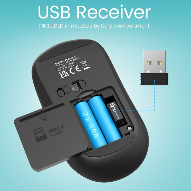 Беспроводной комплект клавиатура и мышь Lovaky 2.4G USB, 104 клавиши, 1600 DPI, тихий, черный - изображение 6