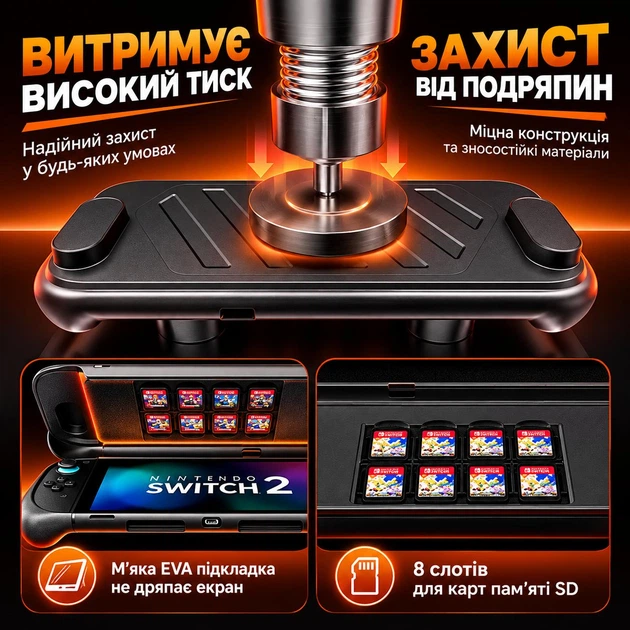 Модульный Grip-чехол JSAUX ModCase для Nintendo Switch 2 с защитой экрана и 8 слотами для игр - изображение 2