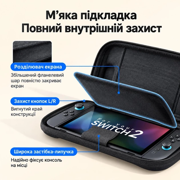 Портативный кейс JSAUX для Nintendo Switch 2, тонкий защитный чехол-футляр с мягкой подкладкой и ремешком для переноски - изображение 9