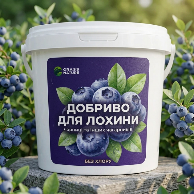 Добриво для лохини GrassNature NPK 11-5-11 з сіркою, 2 кг – підкислює ґрунт - Фото 1 Добриво для лохини GrassNature NPK 11-5-11 з сіркою, 2 кг – підкислює ґрунт - зображення 1