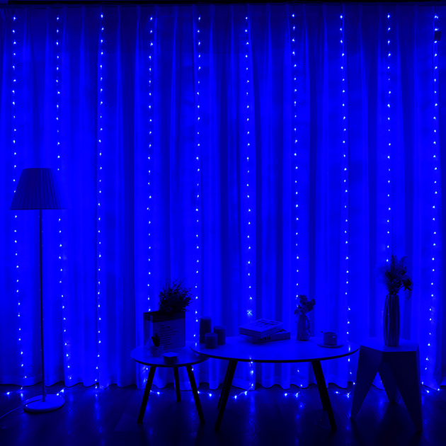 Гірлянда Водоспад 240Led 3m*2m від USB мідний дріт синій - зображення 2