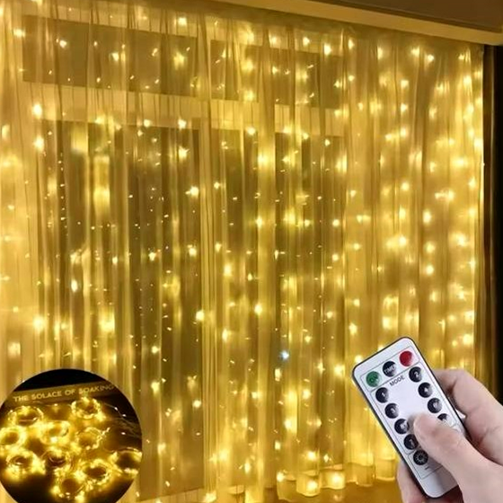 Гірлянда Водоспад 240 Led 3m2m на мідному дроті з пультом USB теплий - зображення 5