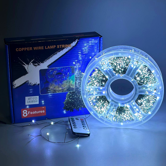 Гірлянда 900 LED 30m 8 режимів світіння пульт ДК W-1 для прикрашування Xmas зелений дріт білий - Фото 1 Гірлянда 900 LED 30m 8 режимів світіння пульт ДК W-1 для прикрашування Xmas зелений дріт білий - зображення 1