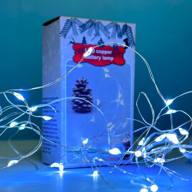 Гірлянда 30 Led 3m мідний дріт батарейки USB Крапля роси білий - зображення 2