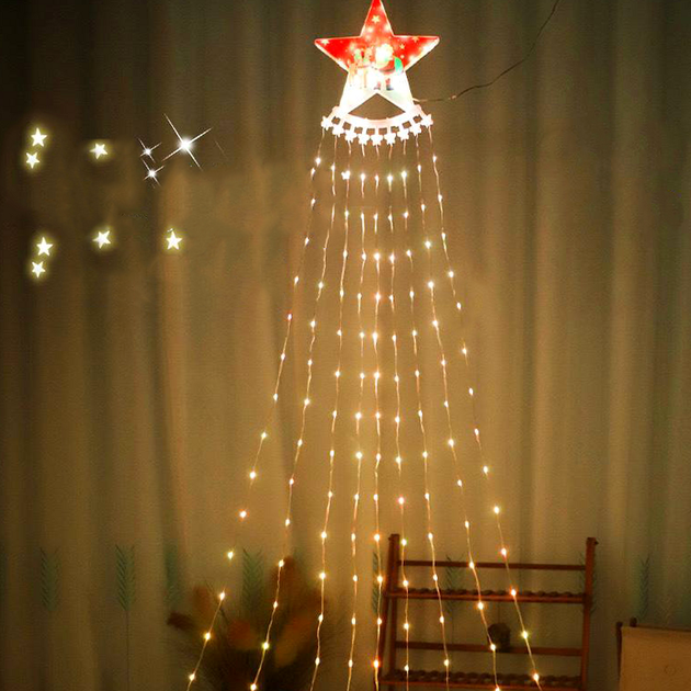 Гірлянда Водоспад 2.7m 210Led 9 pcs Теплий 220 V із зіркою - зображення 7