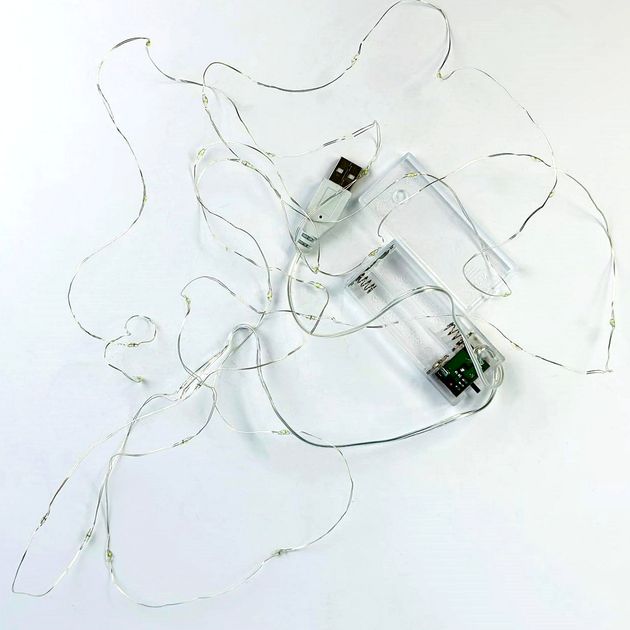 Гірлянда 50 Led 5m на мідному дроті від батарейок і USB різнобарвна крапля роси - зображення 4