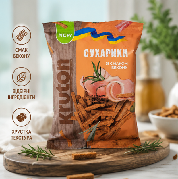 Сухарики пшенично-ржаные со вкусом бекона к пиву 35 г - Фото 5 Сухарики пшенично-ржаные со вкусом бекона к пиву 35 г - изображение 5