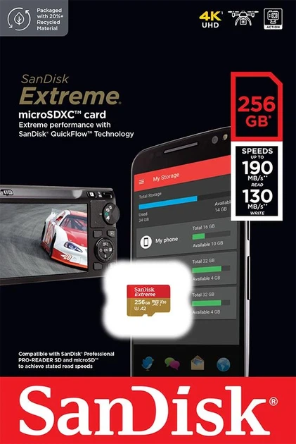 Карта памяти microSD SanDisk Extreme 256GB C10 UHS-I U3 A2 V30 190x130MB/s - изображение 2