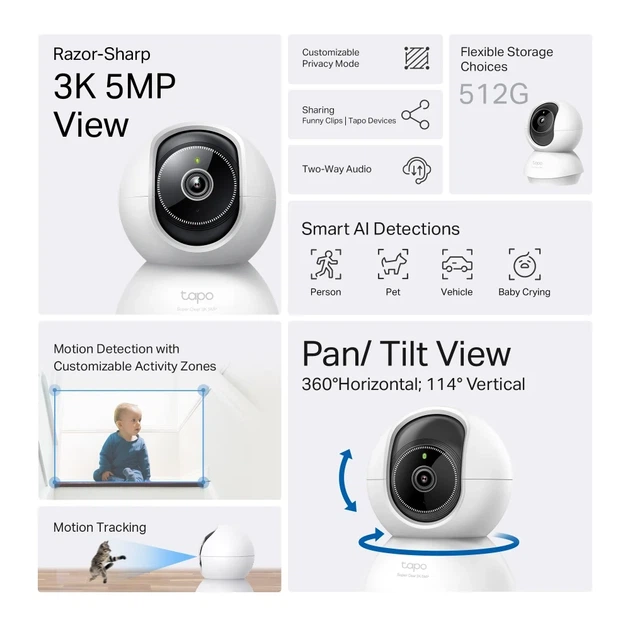 IP-камера TP-LINK Tapo C230 3MP N300 microSD, обнаружение движения, 360°, микрофон. - изображение 4