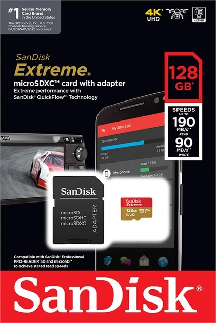 Карта памяти microSD SanDisk Extreme 128GB C10 UHS-I U3 A2 V30 190x90MB/s - изображение 7