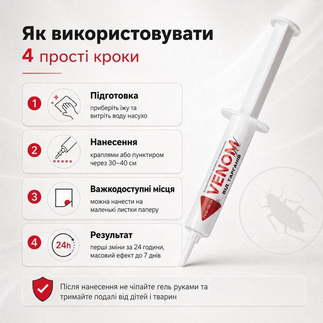 Гель-паста від тарганів Venom Gel 35 мл у шприці-дозаторі (P000324) - Фото 11 Гель-паста від тарганів Venom Gel 35 мл у шприці-дозаторі (P000324) - зображення 11