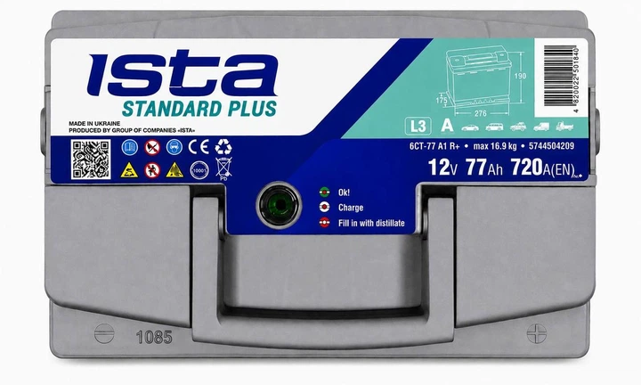 Автомобильный аккумулятор Ista Standart Plus 77Ah 720A R+ 12V - изображение 2