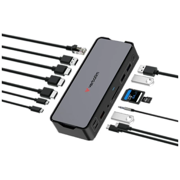 Док-станция Verbatim Pro 15в1 2xHDMI/1xRJ45/4xUSB-A/4xUSB-C/1xSD/1xmicroSD/1xAudio/1xDisplayPort Grey (32171) - изображение 2