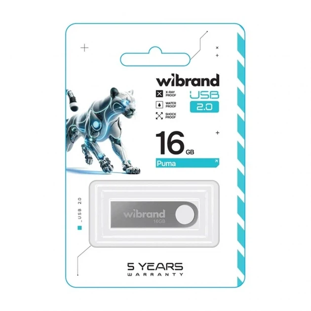 Флеш-память USB Wibrand Puma 16 ГБ USB 2.0 металлическая моноблок серебристая - Фото 2 Флеш-память USB Wibrand Puma 16 ГБ USB 2.0 металлическая моноблок серебристая - изображение 2