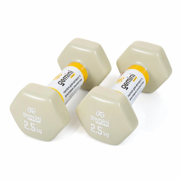 Гантелі Gemini Sport для фітнесу з вініловим покриттям 2шт по 2.5кг білі GSD-2.5MILK - Фото 1 Гантелі Gemini Sport для фітнесу з вініловим покриттям 2шт по 2.5кг білі GSD-2.5MILK - изображение 1