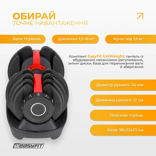 Гантель наборна ProDobro сталь 1,5-16 кг чорна - зображення 2