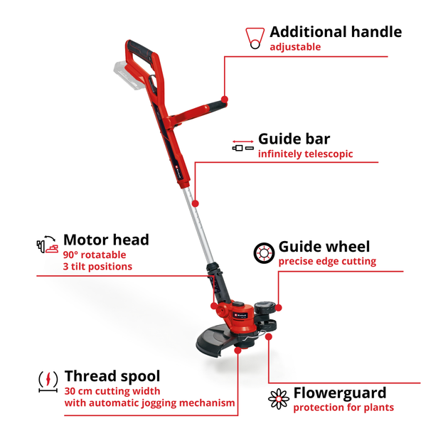 Акумуляторний тример Einhell GE-CT 18/30 Li-Solo, 18 В, 30 см, без АКБ і зарядного пристрою(TS_32618F62DDEC) - зображення 2