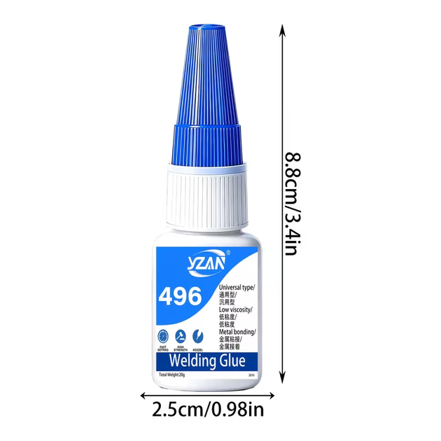 Універсальний надпотужний суперклей YZAN 496 Welding Glue (20 г, з насадкою-піпеткою) - изображение 7