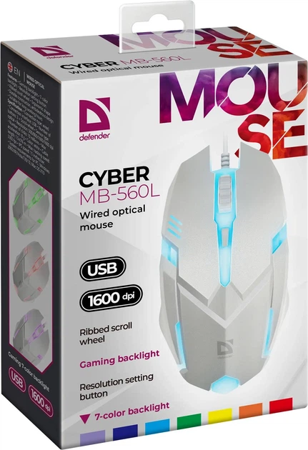 Дротова ігрова мишка Defender Cyber ​​MB-560L 1200 dpi RGB White (52561) - зображення 5